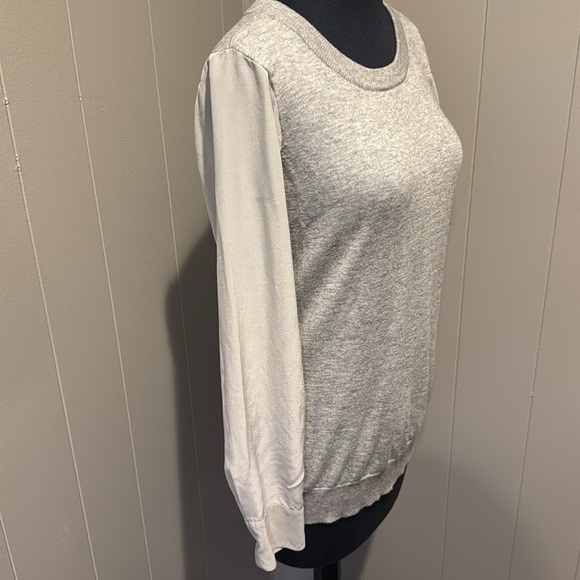 Joie gray silk cuffed sleeve nylon/rayon/wool/cashmere body crewneck sweater. Sm - Picture 2 of 7